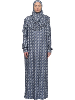 Altobeh Pratik Tek Parça Güneş Desenli Kollu Tak Çıkar Başörtülü Likralı Tesettür Namaz Elbisesi 990-0313