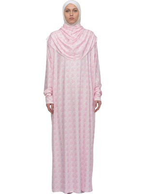 Altobeh Pratik Tek Parça Güneş Desenli Kollu Tak Çıkar Başörtülü Likralı Tesettür Namaz Elbisesi 990-0304