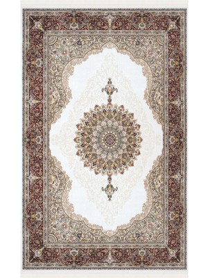 Cool Halı Zerabi Beyaz Kırmızı Klasik Göbekli Halı Yumuşak Doku Saçaklı Lüks Otantik Oturma Odası Salon Halısı