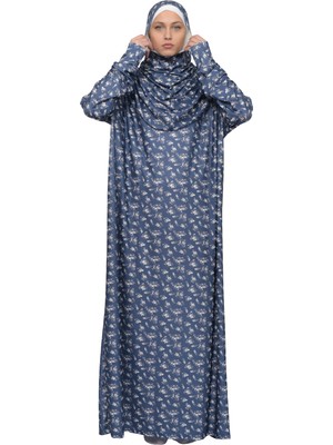 Altobeh Pratik Tek Parça Çiçek Desenli Kollu Tak Çıkar Başörtülü Likralı Tesettür Namaz Elbisesi 990-0213