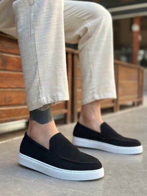 Baybonza BA0241 Bağcıksız Yüksek Taban Siyah Süet Erkek Ayakkabı