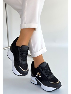 Shoegar Wody Siyah Cilt Simli Bağcıklı Spor Ayakkabı