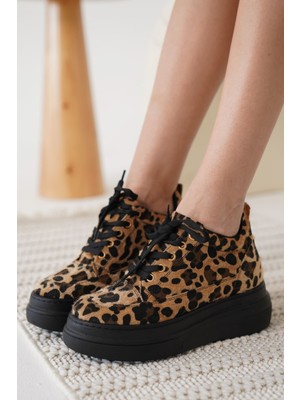 Shoegar Kadın Gizli Topuk Siyah Taban Leopar Spor Ayakkabı EATR10MS01K