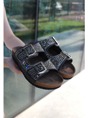 Shoegar Edaj Kahverengi Nubuk Boncuk Işlemeli Terlik