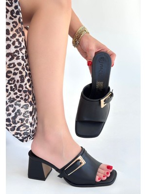 Shoegar Ziva Siyah Cilt Topuklu Terlik