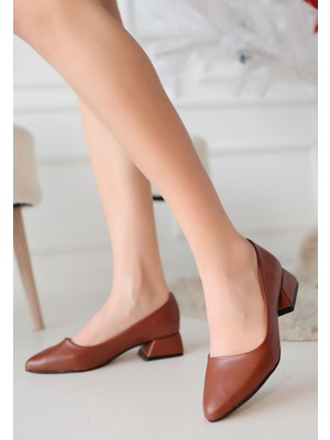 Shoegar Desniy Taba Cilt Topuklu Ayakkabı