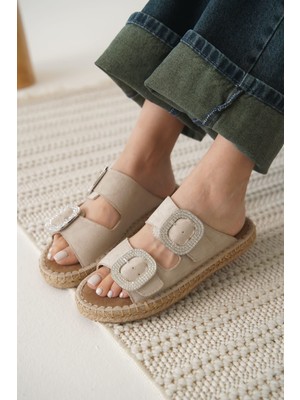 Shoegar Süet Bej Taşlı Kadın Terlik EATR35MY05B