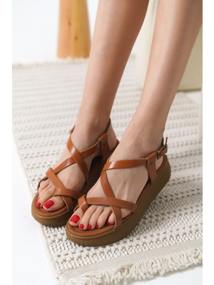 Shoegar Taba Hakiki Deri Sandalet EATR31MY59B