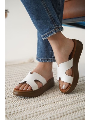 Shoegar Beyaz Hakiki Deri Terlik EATR31MY54B