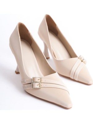 Shoegar Kadın Bej Saten Topuklu Ayakkabı EATR08MS25B