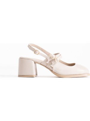 Shoegar Bej Cilt Kadın Topuklu Ayakkabı EATR02MS03D