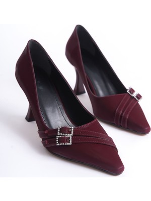 Shoegar Kadın Bordo Saten Topuklu Ayakkabı EATR08MS25C