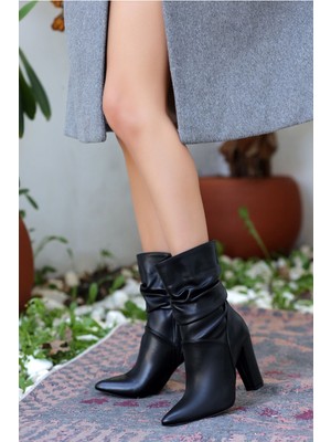 Shoegar Erita Siyah Cilt Topuklu Çizme