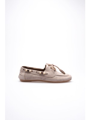 Shoegar Kadın Vizon Boncuklu Günlük Süet Ayakkabı EATR27MS07D