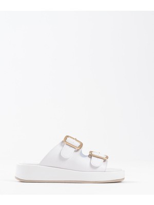 Shoegar Beyaz Cilt Tokalı Terlik EATR17MY01B