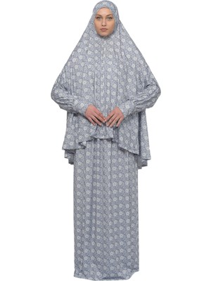 Altobeh Pratik Iki Parça Güneş Desenli Yarasa Kollu Başörtülü Likralı Tesettür Namaz Elbisesi 992-0308