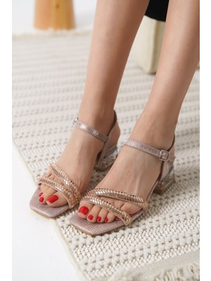 Shoegar Rose Gold Taşlı Kadın Topuklu Sandalet EATR25MY04D