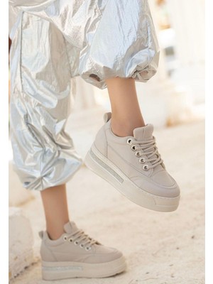 Shoegar Lulu Bej Cilt Bağcıklı Spor Ayakkabı