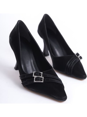 Shoegar Kadın Siyah Saten Topuklu Ayakkabı EATR08MS25A