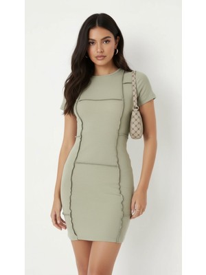 Merlot Ters Dikiş Detaylı Mini Elbise
