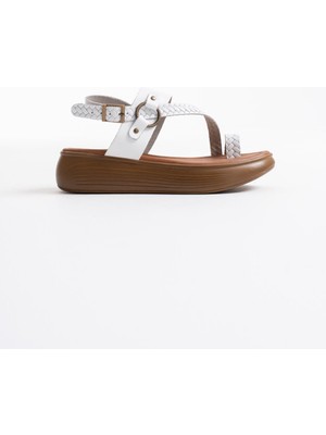 Shoegar Beyaz Hakiki Deri Sandalet EATR31MY64B