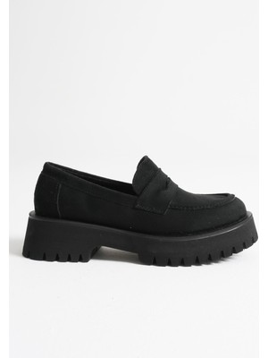 Shoegar Kadın Günlük Siyah Süet Loafer Ayakkabı EATR10MS02C