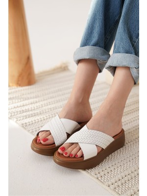 Shoegar Beyaz Hakiki Deri Terlik EATR31MY53M