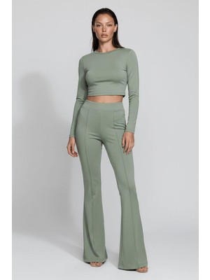 Madmext Mint Yeşili Yüksek Bel Flare Paça Şık Günlük Kadın Pantolon MG2645