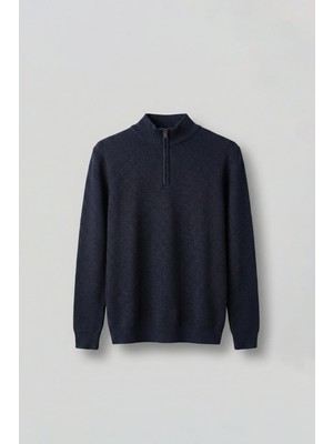 Abluka Online Erkek Regular Fit Fermuarlı Premium Kumaş Kazak Lacivert