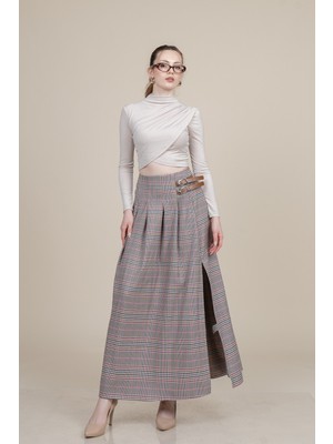 MissVina Royal Plaid Slit Skirt – Ekose Premium Maxi Etek 6831
