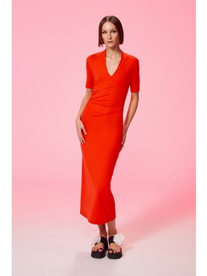 Berr-in Kadın Dokuma Uzun Boy Günlük Kullanım Kırmızı Elbise 124Y05005127-KIRMIZI