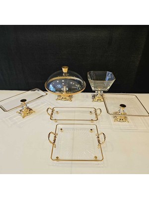 UltraMint 6. Parça Döküm Ayaklı Yaldızlı Cam Sunumluk, Şık ve Dayanıklı Tasarım