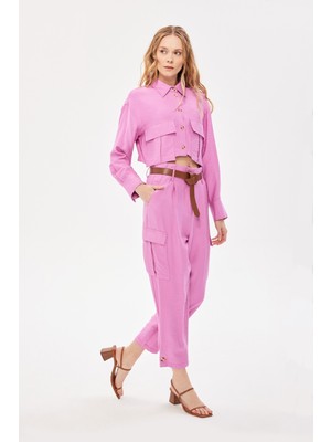 Berr-in Kadın Yüksek Belli Cepli Geniş Paçalı Günlük Pembe Pantolon 124Y02002123-PEMBE