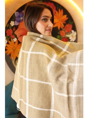 Remsa Kare Desenli Atkı Omuz Şalı 70X180 cm 1210 BEJ01