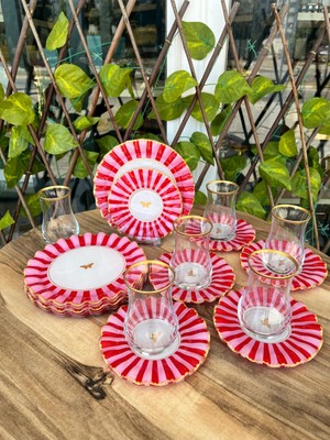 UltraMint Pembe Kelebek Çay Seti, 18 Parçalı, Keyifli Içim Deneyimi