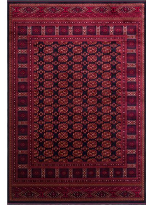 Cool Halı Efsun Lacivert Kırmızı Anadolu Etnik Afgan Desenli Otantik Kaydırmaz Ince Salon Oturma Odası Halısı