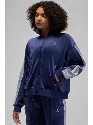 Nike Jordan Flight Full Zıp Velaur Womens Sweatshirt Oversize Kadife Kadın Sweatshirt Lacivert