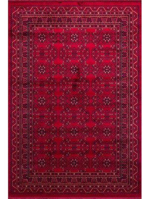 Cool Halı Efsun Kırmızı Lacivert Etnik Desen Kaymaz Afgan Makina Dokuma Viskon Ince Salon Oturma Odası Halısı