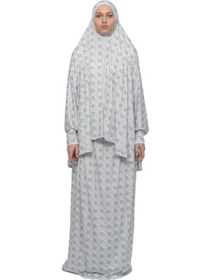 Altobeh Pratik Iki Parça Güneş Desenli Yarasa Kollu Başörtülü Likralı Tesettür Namaz Elbisesi 992-0307