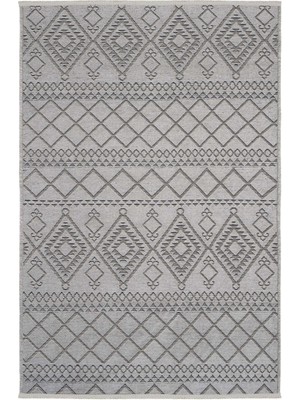 Cool Halı Marcos Gri Antrasit Desenli Dokuma Makinede Yıkanabilir Kaydırmaz Taban Ince Yazlık Kilim Yolluk