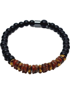 JTSS26BLK1688 Jasper Onyx ve Hematit Doğaltaş Esnek 6mm Janti Bileklik