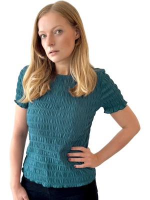 Gofreli Kısa Kollutexture Bluz