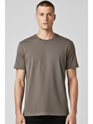 Little Cup Jeans Co Erkek Vizon Regular Fit Yumuşak Doku Basic Tişört