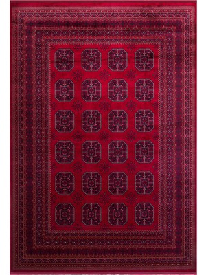 Cool Halı Efsun Kırmızı Klasik Etnik Desenli Afgan Otantik Kaymaz Taban Viskon Ince Salon Oturma Odası Halısı