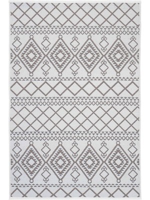 Cool Halı Marcos Beyaz Bej Etnik Desenli Dokuma Makinede Yıkanabilir Kaydırmaz Taban Yazlık Ince Kilim