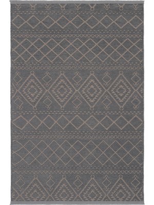 Cool Halı Marcos Antrasit Bej Etnik Desenli Dokuma Makinede Yıkanabilir Kaydırmaz Taban Ince Kilim