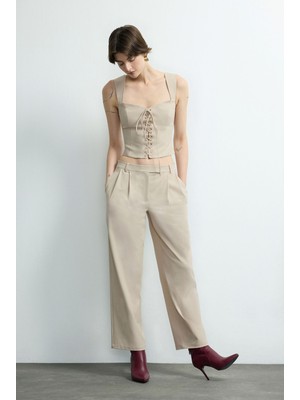 Love My Body Pile Detaylı Pantolon Bej 153M2215000