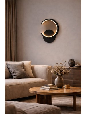 Acrolite Ledli Duvar Aplik (Oturma Odası, Yatak Odası, Yemek Odası, Banyo, Kafe) ÇAP:30CM Siyah 3000K