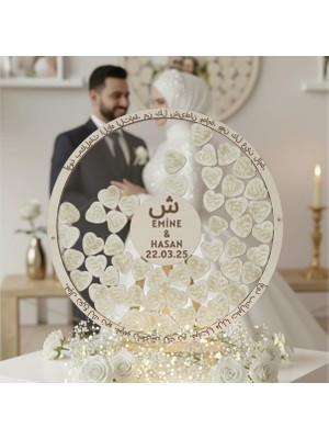 Evlilik Sepetim Düğün-Nişan Şeffah Pleksi Nazar Duası Işlemeli 50 cm Yuvarlak Misafir-Hatıra Anı Defteri-Kutusu + Şövale ve Kalem Hediyeli