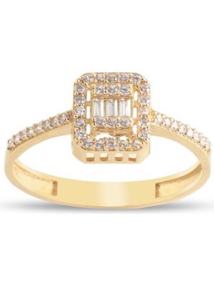 Ay Mücevher Sevgililer Günü Hediyesi 14 Ayar Altın Sarı Baget Yüzük 1.70 gr | Işıklı Kutulu & Garanti Belgeli